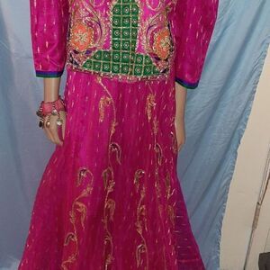 Pink, Turquoise,  and gold Indian skirt and top